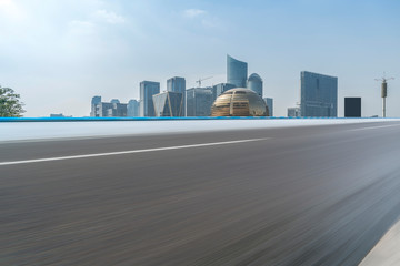 Highway Road and Skyline of Modern Urban Architecture in Hangzhou..