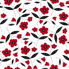 red and black leaves seamless pattern