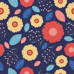 yellow and orange flower and leaves seamless pattern