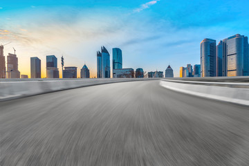 Highway Road and Skyline of Modern Urban Architecture in Qingdao..