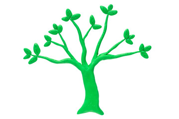  Tree made from Plasticine isolated on white background. Ecology concept.Clipping path