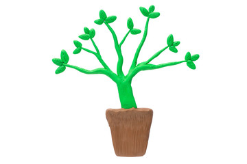  Tree made from Plasticine isolated on white background. Ecology concept.Clipping path