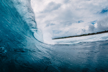 Blue power wave in ocean. Breaking wave and blue water