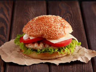 Home made hamburger with lettuce,cheese and fries potato