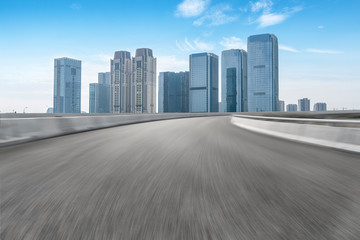 Fototapeta premium Highway Road and Skyline of Modern Urban Architecture in Hangzhou..