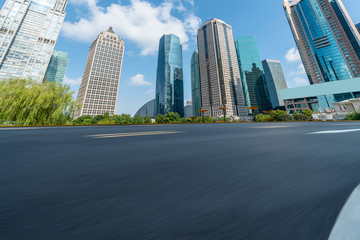 Fototapeta na wymiar Highway Road and Skyline of Modern Urban Buildings in Shanghai..