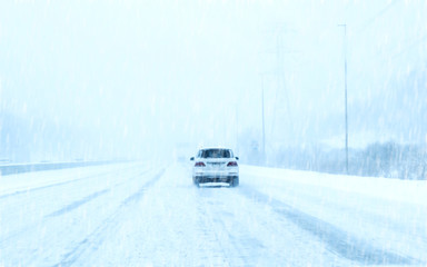 Fototapeta na wymiar Snow covered street at Minneapolis / St. Paul areas in Polar Vortex 