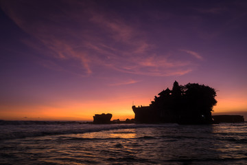 Tanah Lot Sunset with ocean silhouette