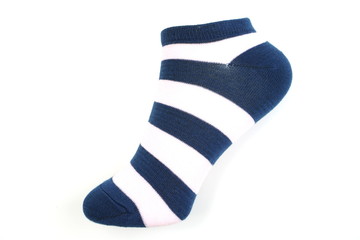 blue and white stripe socks isolated on white background