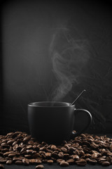 Black cup of hot coffee