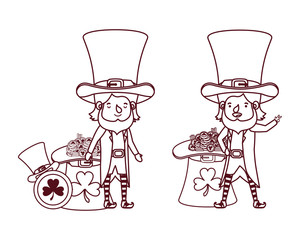 leprechauns with coins and hat isolated icon