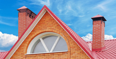 brick smokestack isolated on background of sky