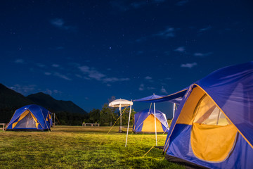 Night time camping at hill side