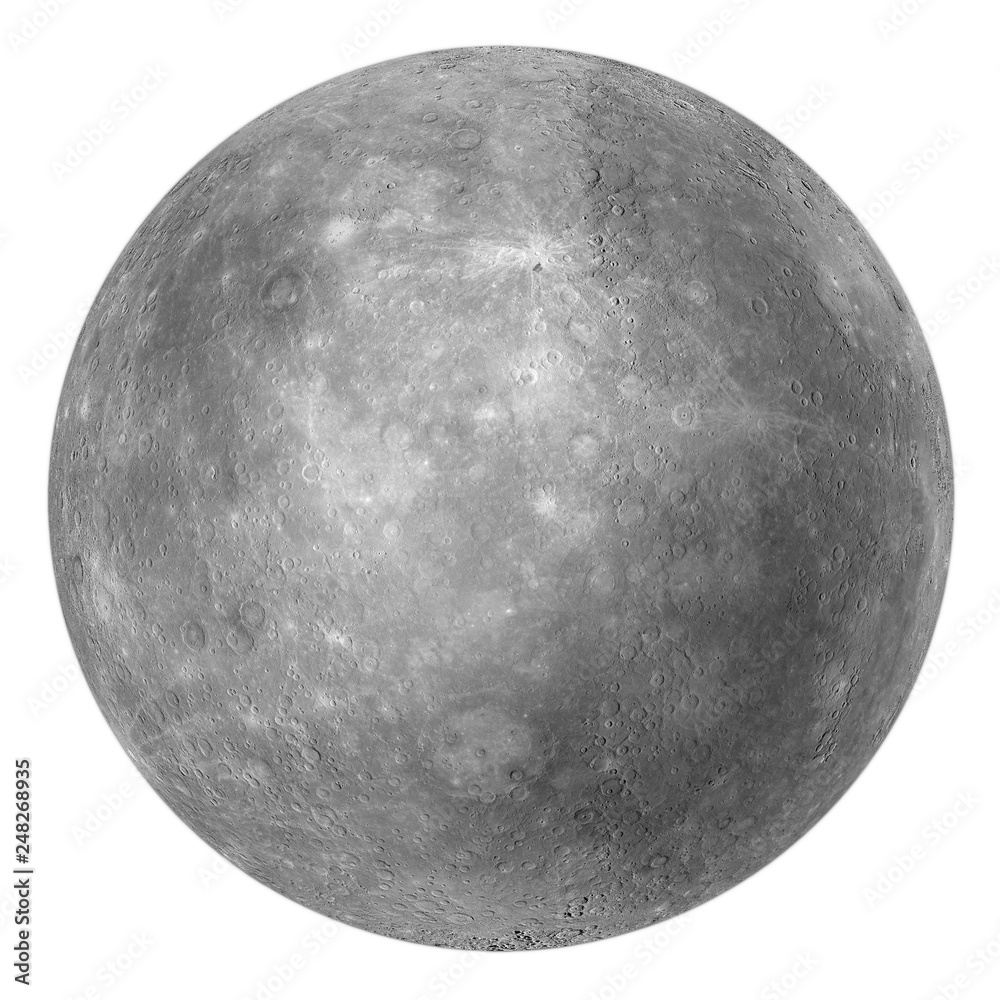 Wall mural full disk of mercury globe from space isolated on white background. elements of this image furnished