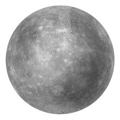 Full disk of Mercury globe from space isolated on white background. Elements of this image furnished by NASA.