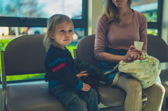 Mother and toddler in waiting room