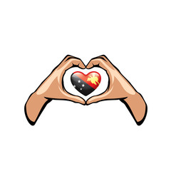 Fototapeta premium Papua New Guinea flag and hand on white background. Vector illustration