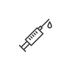 Medical syringe line icon. linear style sign for mobile concept and web design. Syringe injection with medicine drop outline vector icon. Symbol, logo illustration. Pixel perfect vector graphics