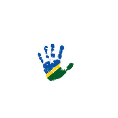 Solomon Islands flag and hand on white background. Vector illustration