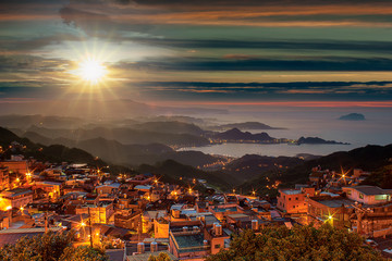 Fototapeta na wymiar Night view of Jiufen, People visit heritage Old Town of Jiufen located in Ruifang District of New Taipei City
