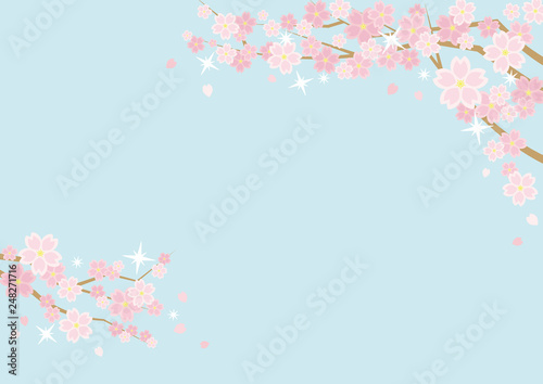桜のある春の風景のイラスト 背景は空 横長の書式で横書き用 Wall Mural 深澤カラス