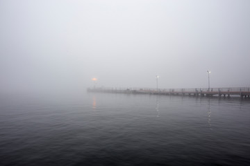 Long exposure of a jetty in a lake near Hakone Japan near Mount Fuji