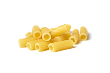 Tortiglioni italian pasta isolated on white background