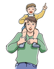 肩車をする父親