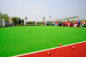 Fototapeta premium sportsman in Chinese gate ball match scene, Luannan County, Hebei Province, China.