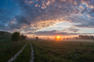 Spring landscape with majestic sunrise