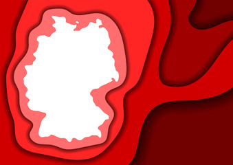 Germany map abstract schematic from red layers paper cut 3D waves and shadows one over the other. Layout for banner, poster, greeting card. Vector illustration.