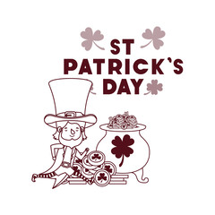 st patricks day label with leprechaun character