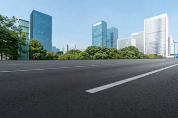 Highway Road and Skyline of Modern Urban Architecture in Hangzhou..