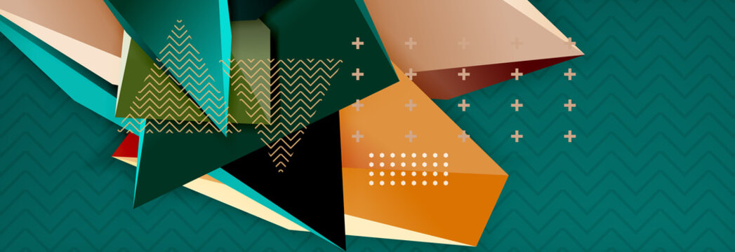 3d triangular shapes geometric background. Origami style pattern with triange shapes for decorative design. Poster design. Line design. Modern presentation template