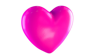 Pink heart. Perspective view. Isolated on white background. 3D render