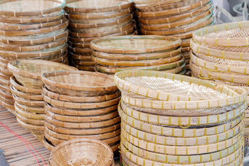 Wicker baskets from bamboo as a container for household use. Bamboo can be made into furniture and baskets.