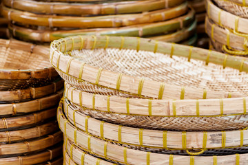 Wicker baskets from bamboo as a container for household use. Bamboo can be made into furniture and baskets.