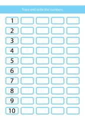 Number Exercise Illustration Vector Print for Kids.