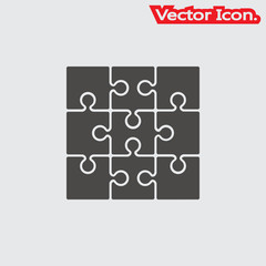 Puzzle icon isolated sign symbol and flat style for app, web and digital design. Vector illustration.