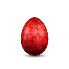 Easter egg 3D icon. Red color egg, isolated white background. Bright flower design, realistic decoration Happy Easter celebration. Holiday element. Shiny pattern. Spring symbol. Vector illustration