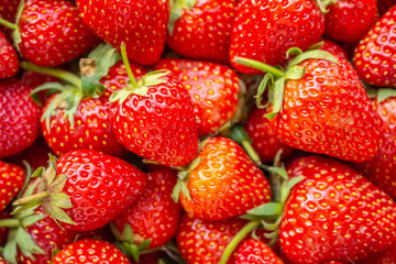 Fresh organic Strawberry fruit background Top view closeup