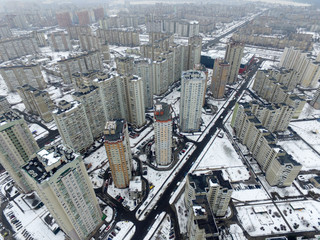 Kiev at winter time (drone image). 