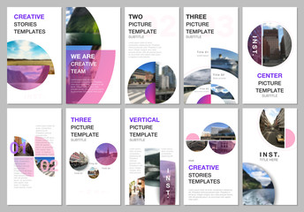 Social networks stories design, vertical banner or flyer templates with with colorful circle elements, round shapes. Covers design templates for flyer, leaflet, brochure, presentation, advertising.