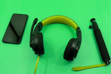 Flat lay of accessories on violet desk background of traveler Voyage concept.