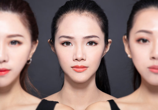 Three asian young beauty on black background