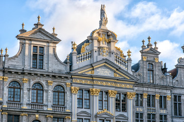 Brussels, Belgium. details Of the facade of the houses on the Grand place and the Maison du Roi...