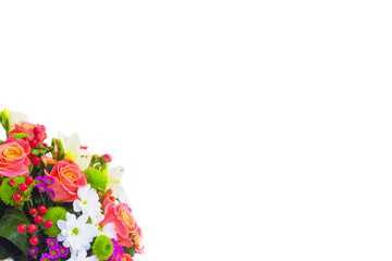  Flower arrangement on a white background. Roses in the bouquet