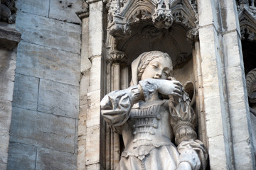Brussels, Belgium. details Of the facade of the houses on the Grand place and the Maison du Roi...