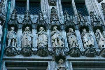 Brussels, Belgium. details Of the facade of the houses on the Grand place and the Maison du Roi...