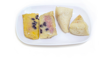 Types of Thai desserts. Glutinous rice toast. Banana boiled rice.